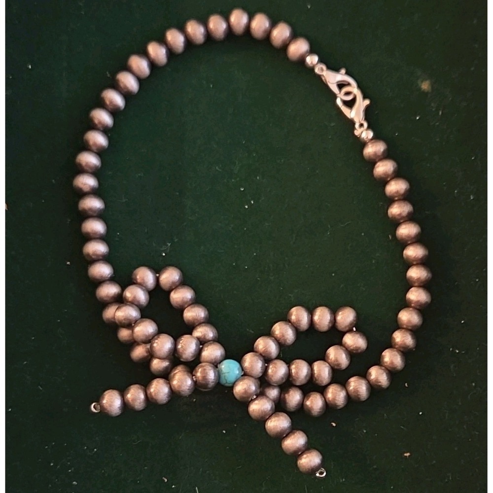 Western Faux Navajo Pearl Beaded Bow Anklet with Turquoise Center Accent